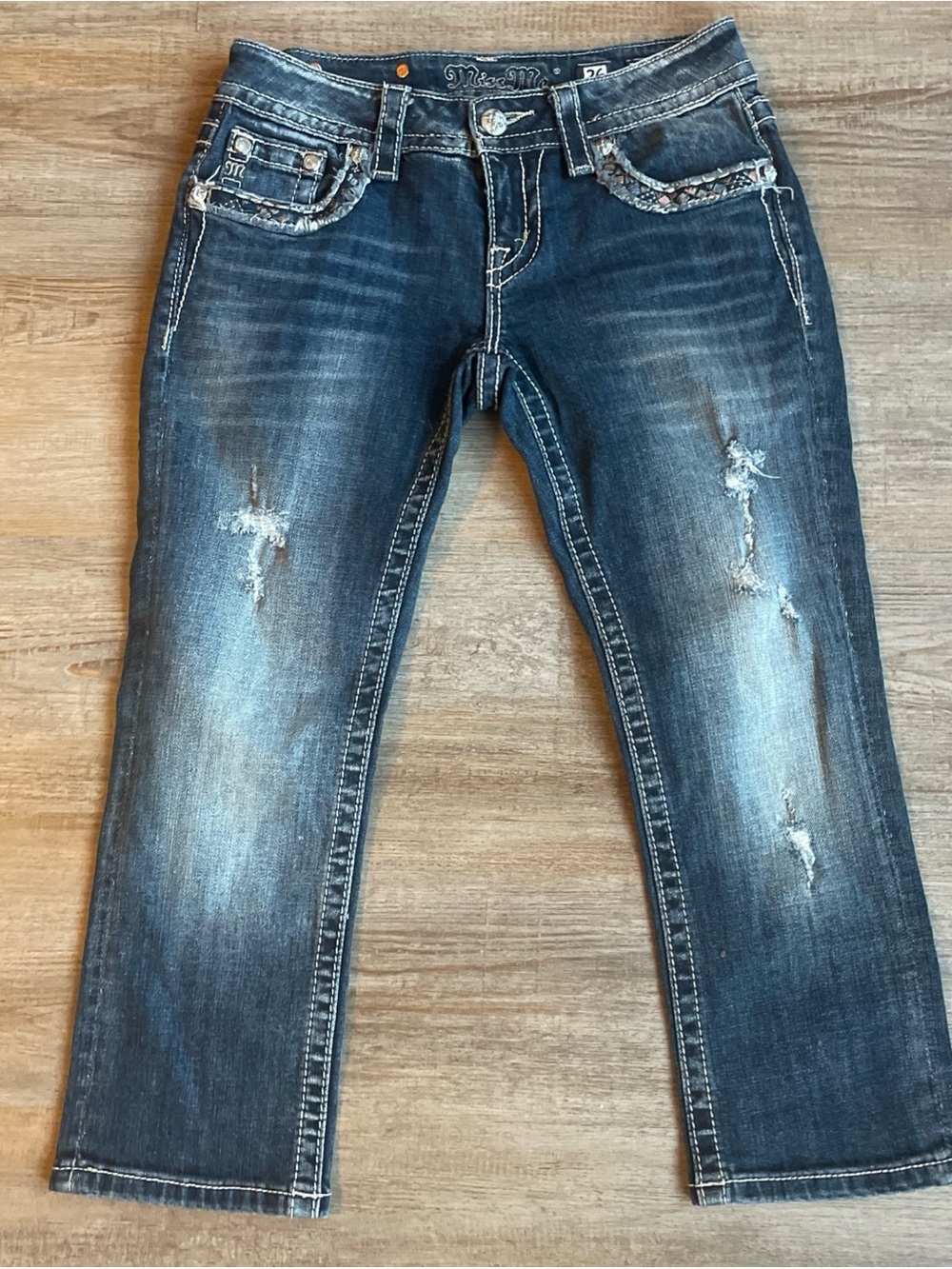 Miss Me signature cuffed capri size 26 denim jeans embellished pockets